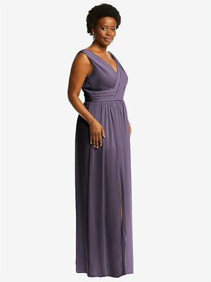 【NEW】【STYLE: 2894】ノースリーブ ドレープ シフォン マキシ ドレス 前面 スリット【COLOR: Lavender】【SIZE: 00-30W】