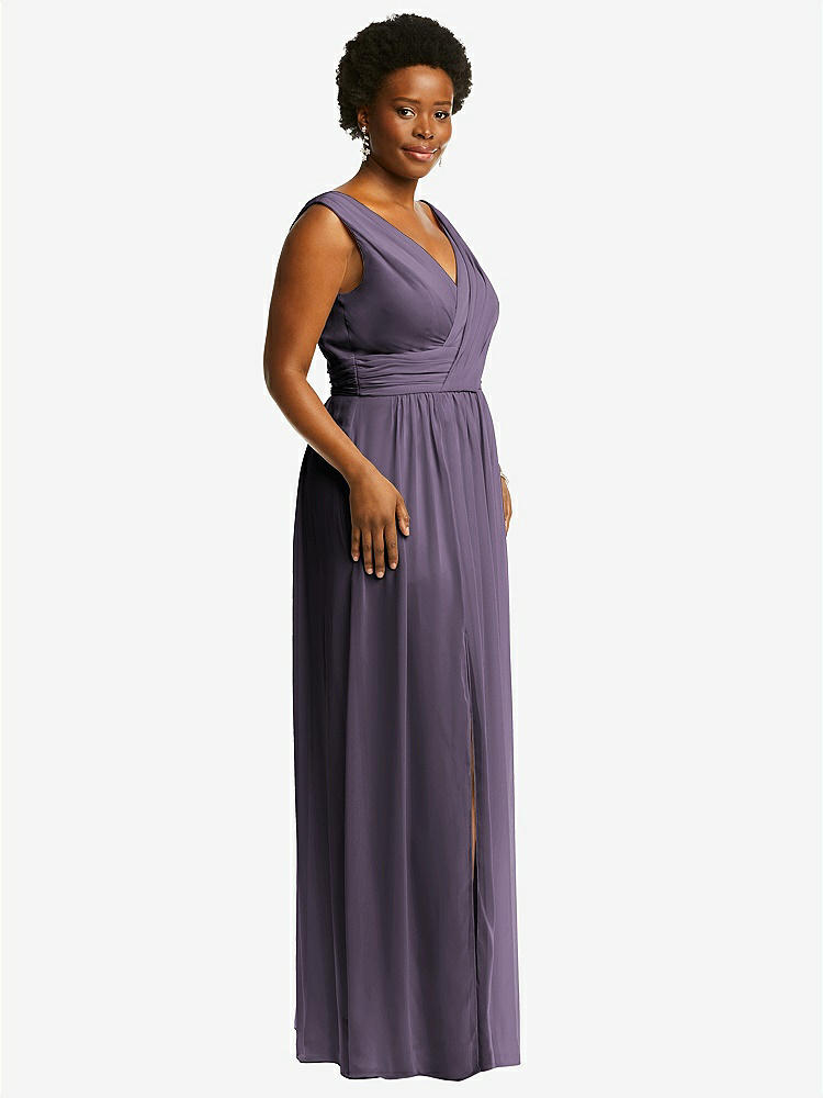 【STYLE: 2894】Sleeveless Draped Chiffon Maxi Dress with Front Slit【COLOR: Lavender】