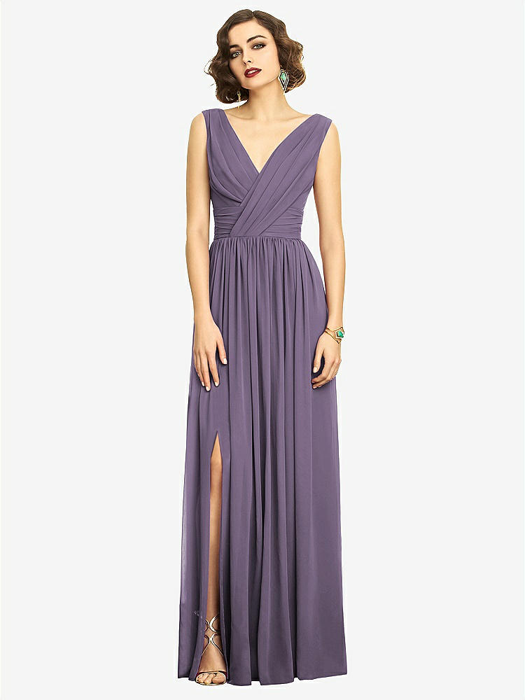 【STYLE: 2894】Sleeveless Draped Chiffon Maxi Dress with Front Slit【COLOR: Lavender】