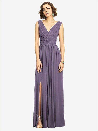 【STYLE: 2894】Sleeveless Draped Chiffon Maxi Dress with Front Slit【COLOR: Lavender】