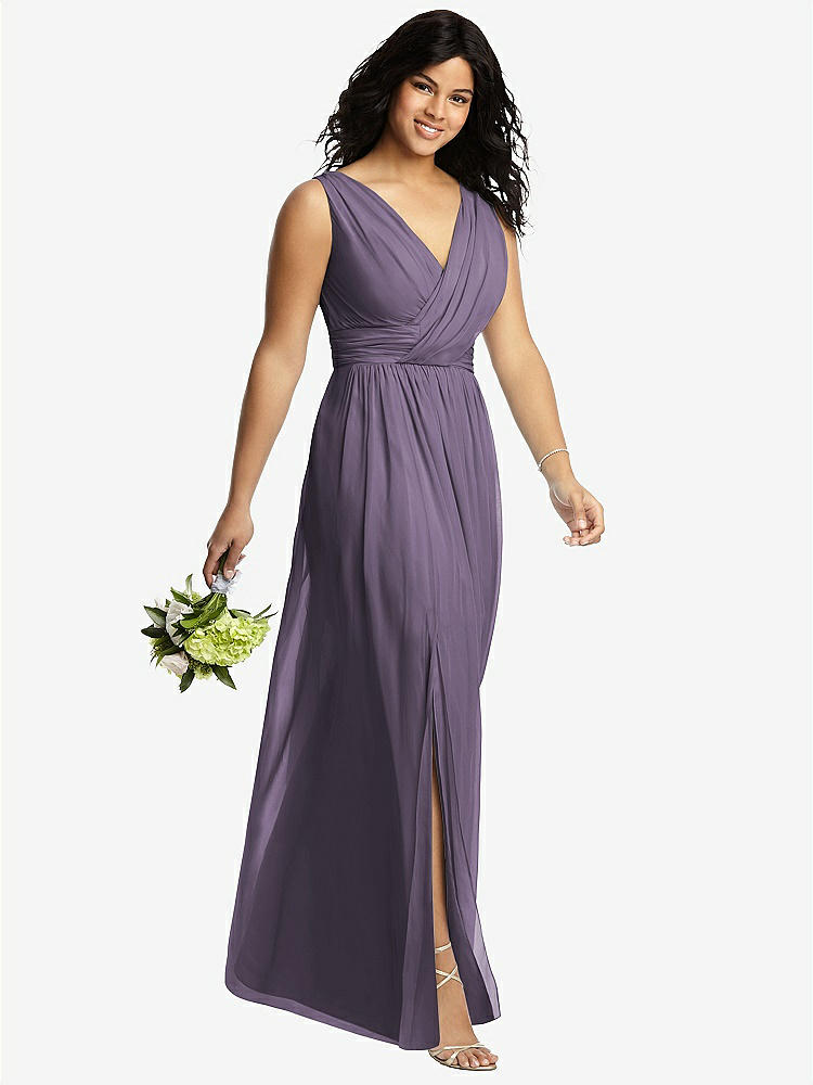 【STYLE: 2894】Sleeveless Draped Chiffon Maxi Dress with Front Slit【COLOR: Lavender】