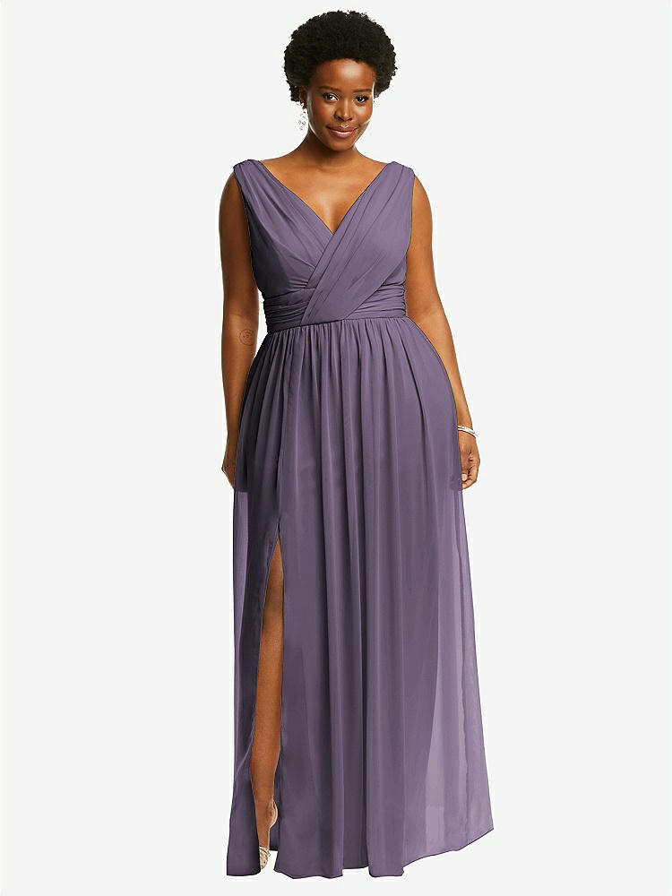 【STYLE: 2894】Sleeveless Draped Chiffon Maxi Dress with Front Slit【COLOR: Lavender】