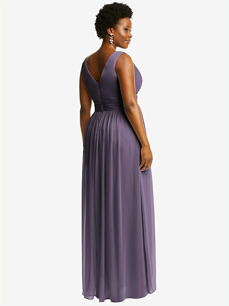 【STYLE: 2894】Sleeveless Draped Chiffon Maxi Dress with Front Slit【COLOR: Lavender】