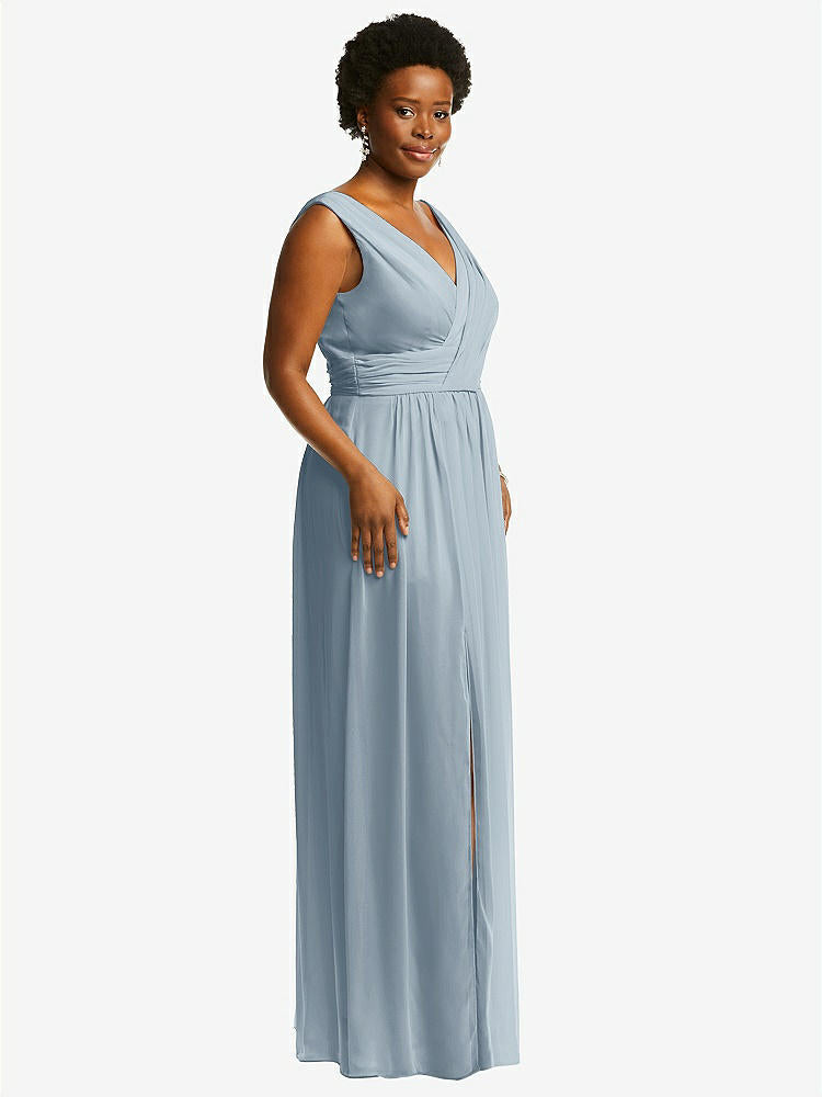 【STYLE: 2894】Sleeveless Draped Chiffon Maxi Dress with Front Slit【COLOR: Mist】