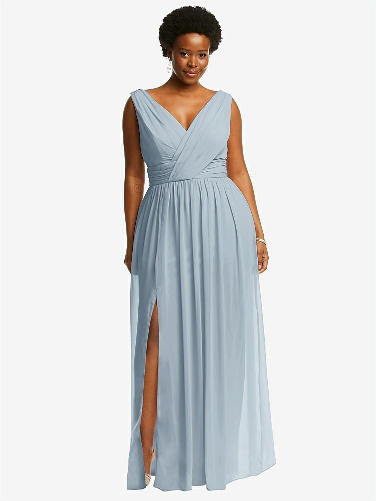 【STYLE: 2894】Sleeveless Draped Chiffon Maxi Dress with Front Slit【COLOR: Mist】
