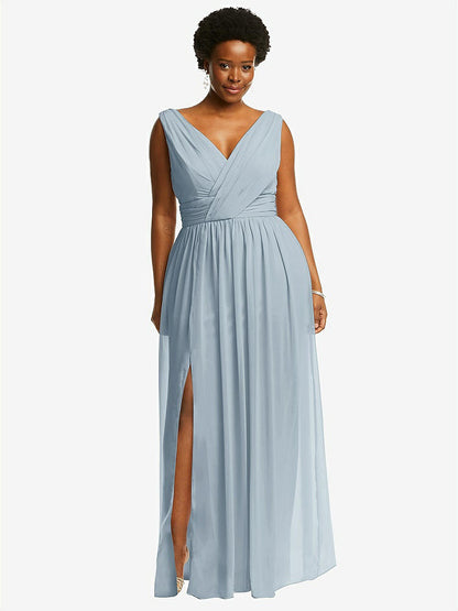 【STYLE: 2894】Sleeveless Draped Chiffon Maxi Dress with Front Slit【COLOR: Mist】