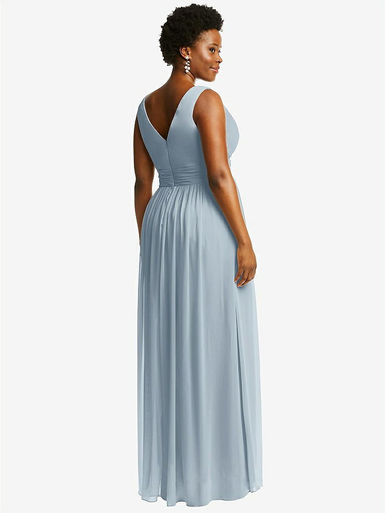 【STYLE: 2894】Sleeveless Draped Chiffon Maxi Dress with Front Slit【COLOR: Mist】