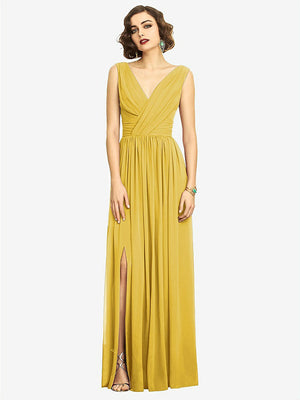 【STYLE: 2894】Sleeveless Draped Chiffon Maxi Dress with Front Slit【COLOR: Marigold】