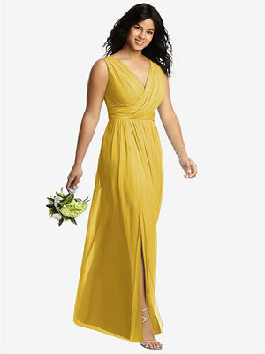 【STYLE: 2894】Sleeveless Draped Chiffon Maxi Dress with Front Slit【COLOR: Marigold】