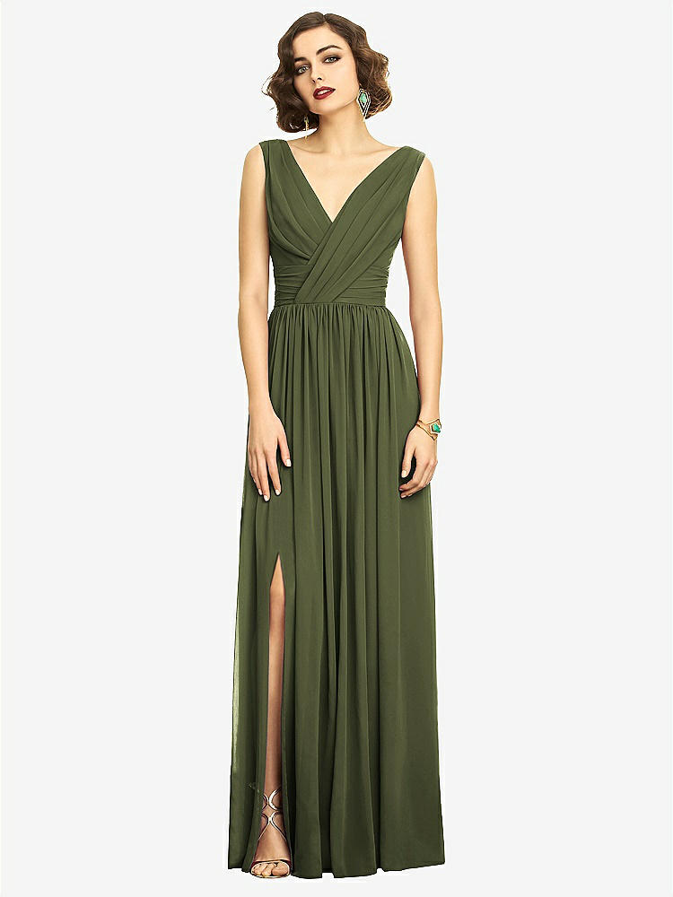 【STYLE: 2894】Sleeveless Draped Chiffon Maxi Dress with Front Slit【COLOR: Olive Green】