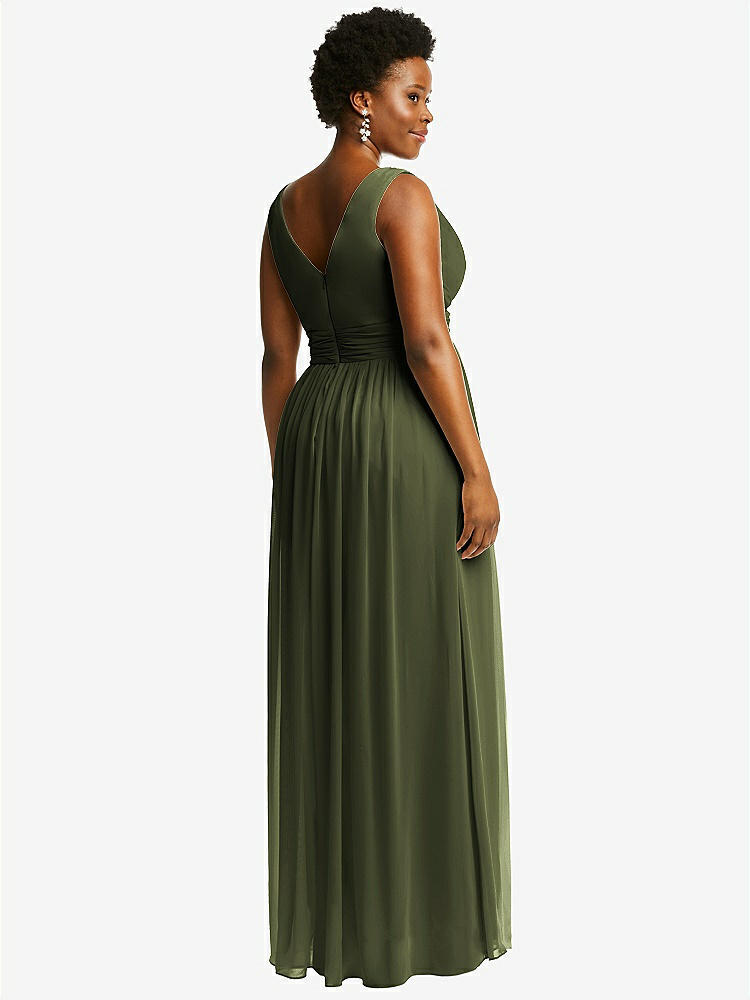 【STYLE: 2894】Sleeveless Draped Chiffon Maxi Dress with Front Slit【COLOR: Olive Green】