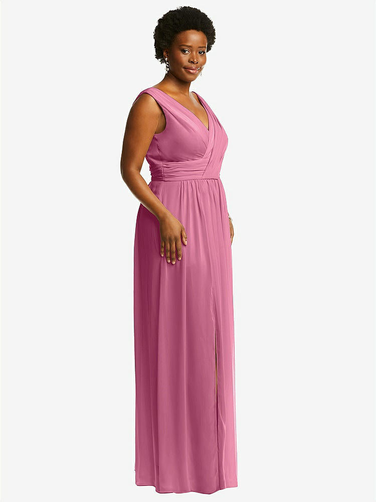 【STYLE: 2894】Sleeveless Draped Chiffon Maxi Dress with Front Slit【COLOR: Orchid Pink】