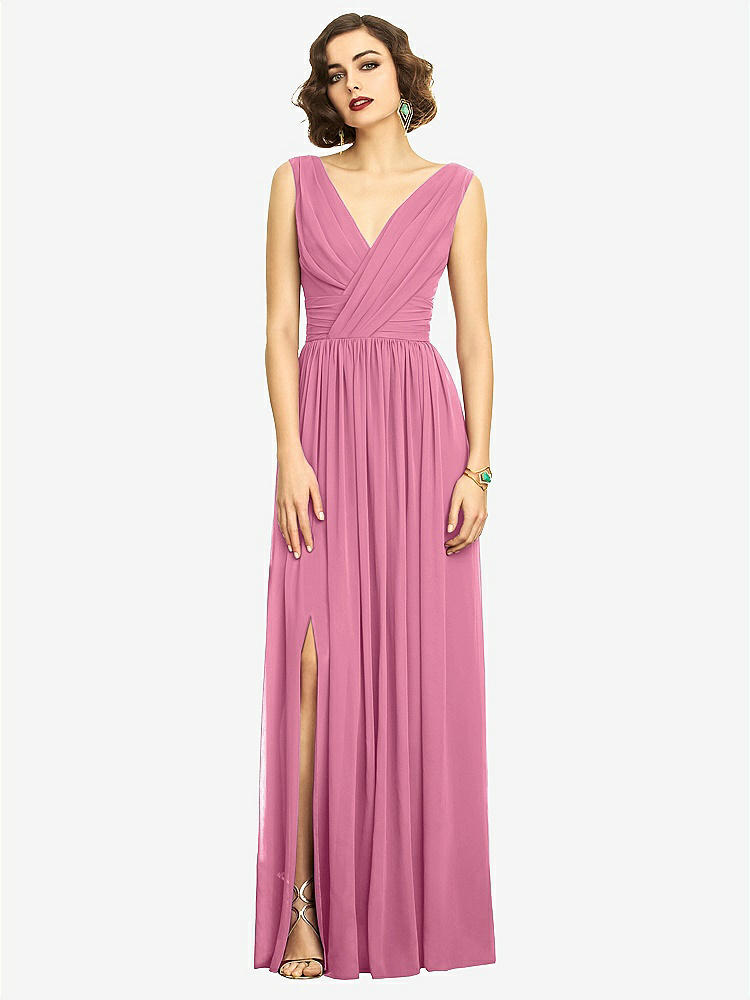【STYLE: 2894】Sleeveless Draped Chiffon Maxi Dress with Front Slit【COLOR: Orchid Pink】