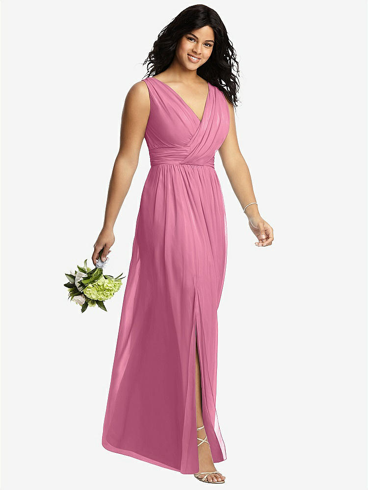 【STYLE: 2894】Sleeveless Draped Chiffon Maxi Dress with Front Slit【COLOR: Orchid Pink】