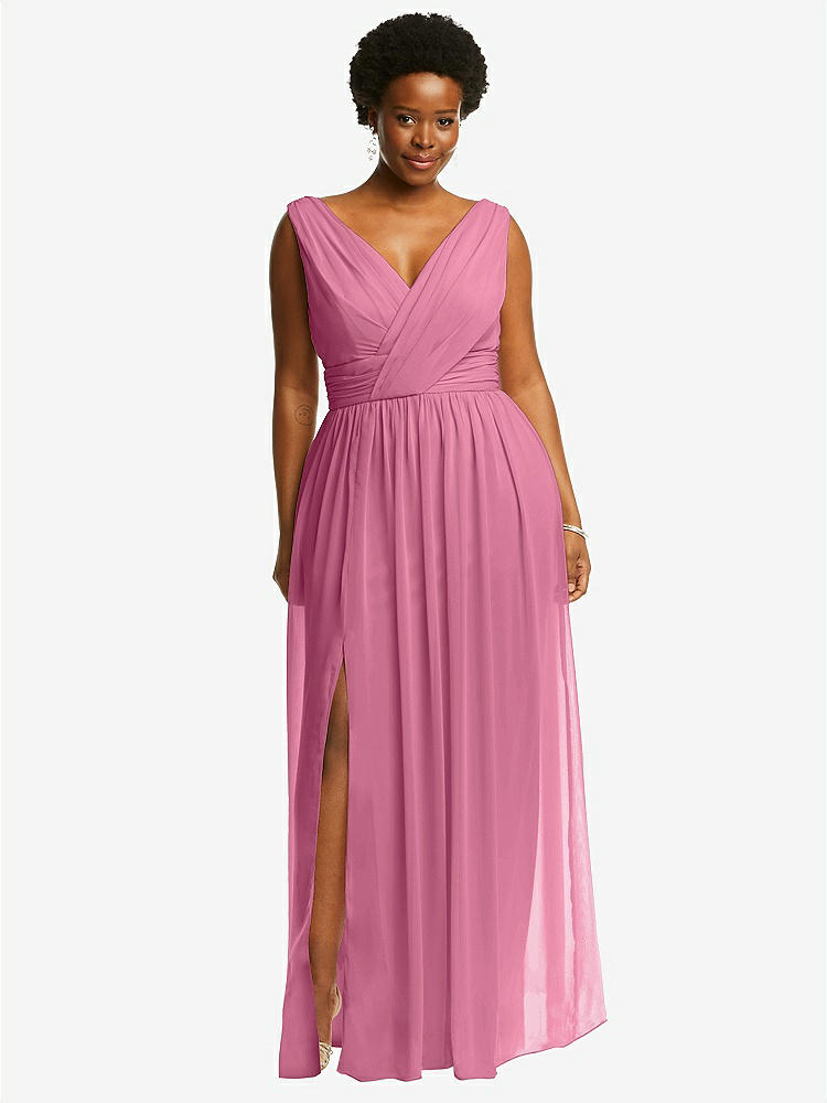 【STYLE: 2894】Sleeveless Draped Chiffon Maxi Dress with Front Slit【COLOR: Orchid Pink】
