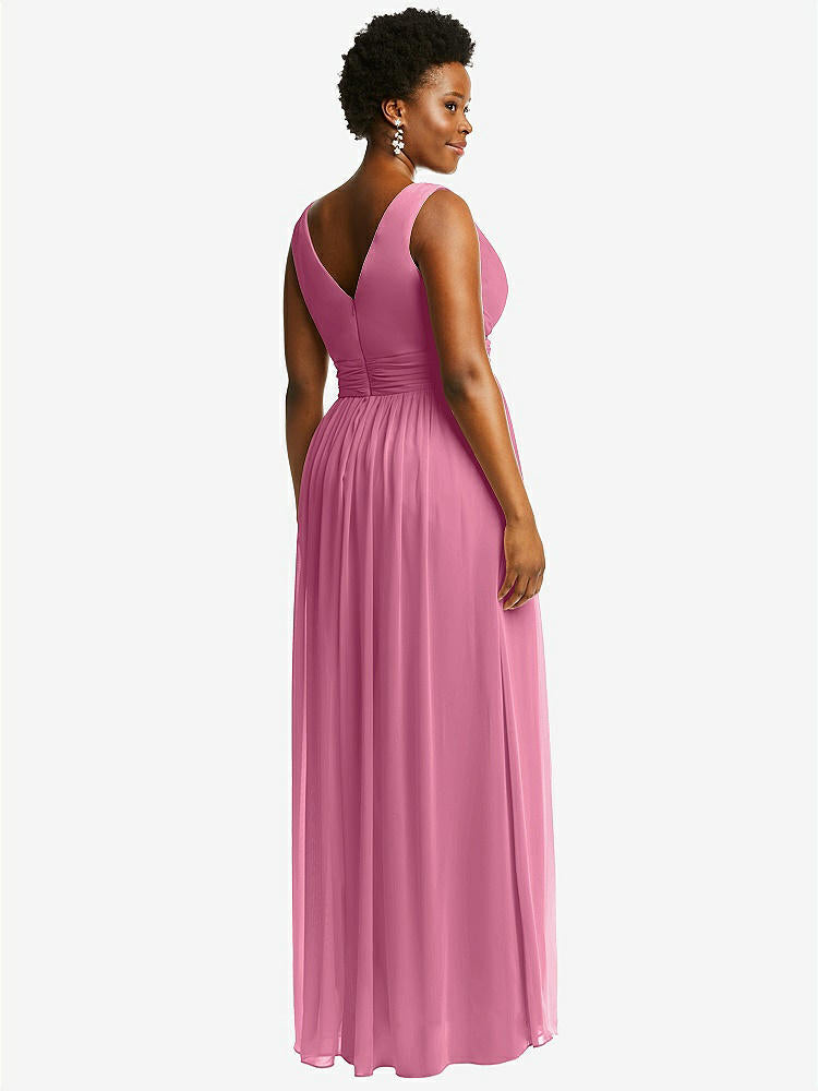 【STYLE: 2894】Sleeveless Draped Chiffon Maxi Dress with Front Slit【COLOR: Orchid Pink】