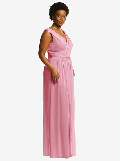【STYLE: 2894】Sleeveless Draped Chiffon Maxi Dress with Front Slit【COLOR: Peony Pink】