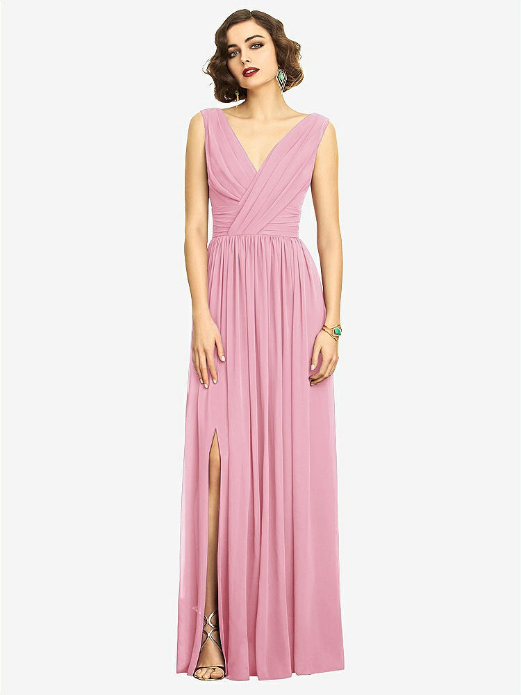 【STYLE: 2894】Sleeveless Draped Chiffon Maxi Dress with Front Slit【COLOR: Peony Pink】