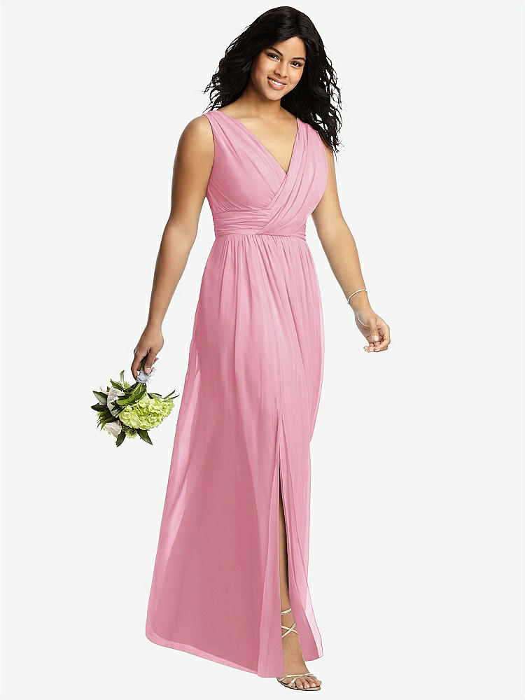 【STYLE: 2894】Sleeveless Draped Chiffon Maxi Dress with Front Slit【COLOR: Peony Pink】