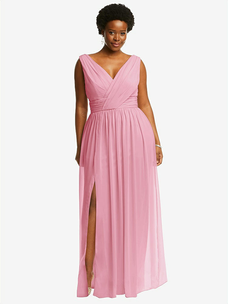 【STYLE: 2894】Sleeveless Draped Chiffon Maxi Dress with Front Slit【COLOR: Peony Pink】