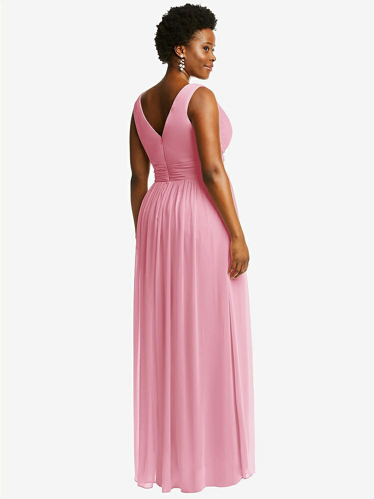 【STYLE: 2894】Sleeveless Draped Chiffon Maxi Dress with Front Slit【COLOR: Peony Pink】