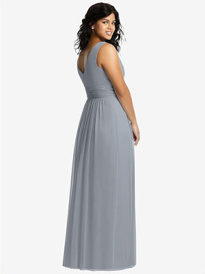 【STYLE: 2894】Sleeveless Draped Chiffon Maxi Dress with Front Slit【COLOR: Platinum】