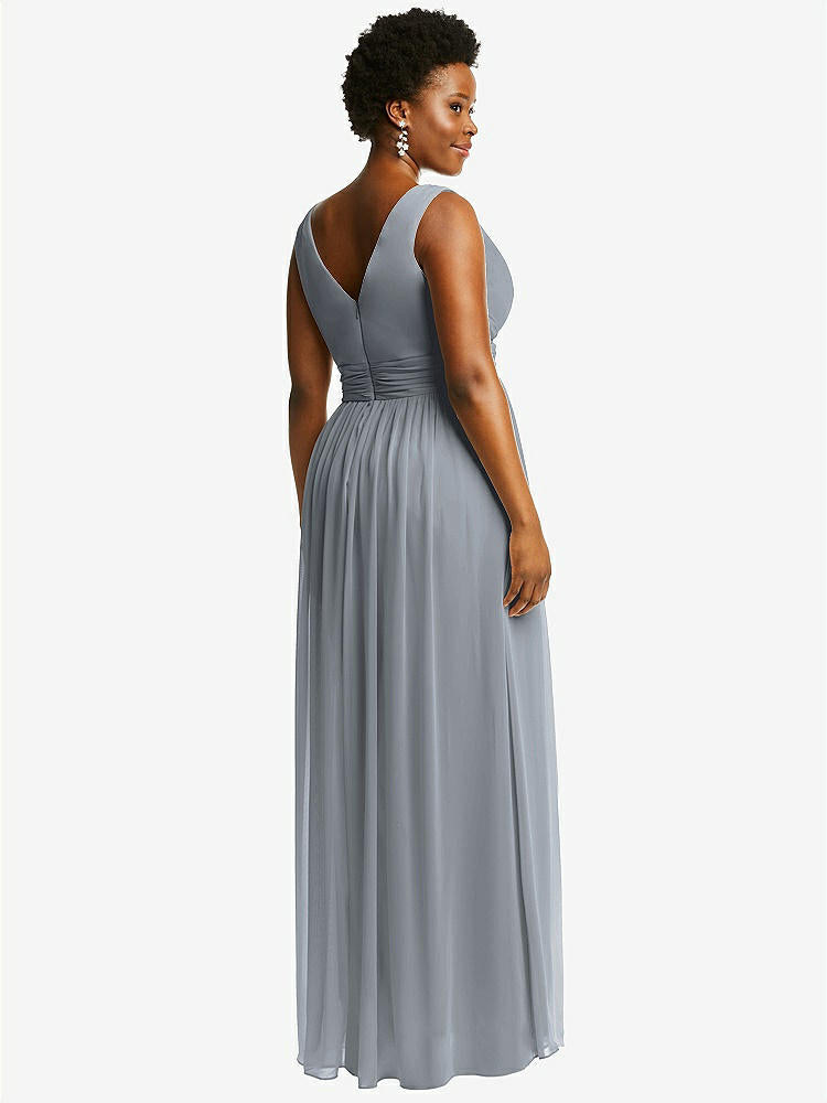 【NEW】【STYLE: 2894】ノースリーブ ドレープ シフォン マキシ ドレス 前面 スリット【COLOR: Platinum】【SIZE: 00-30W】