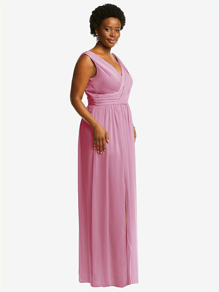 【STYLE: 2894】Sleeveless Draped Chiffon Maxi Dress with Front Slit【COLOR: Powder Pink】