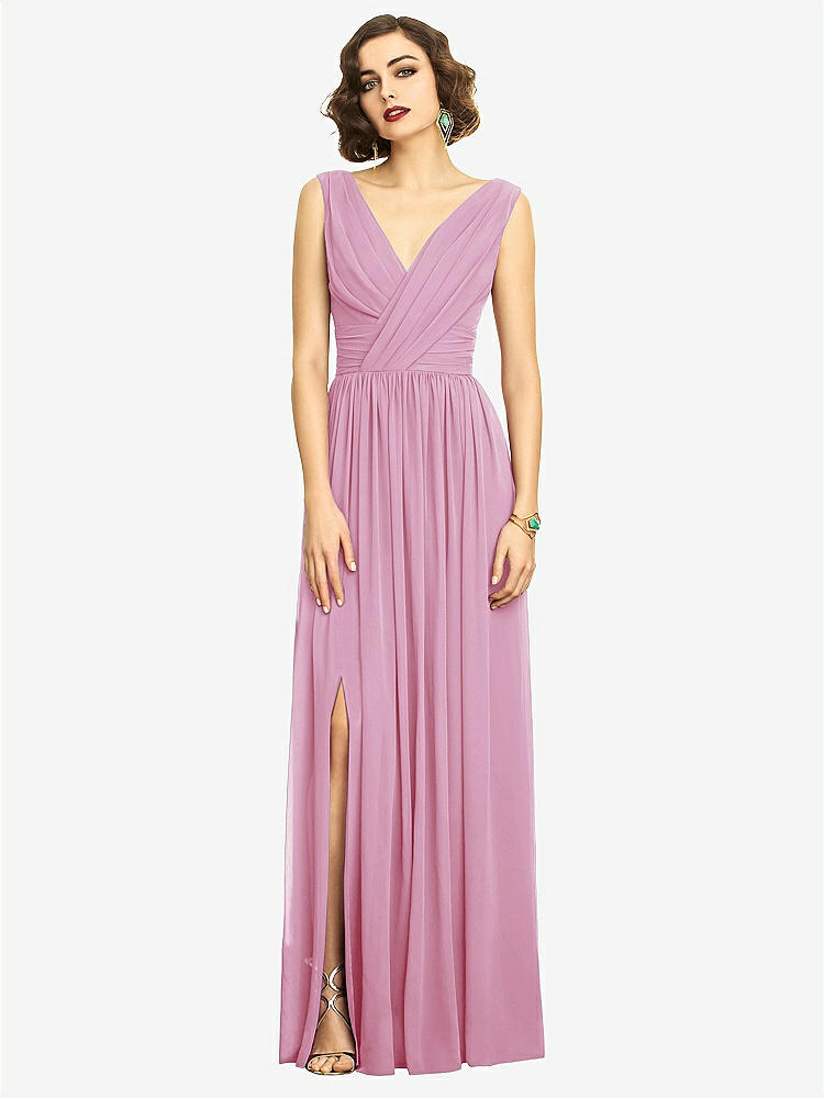 【STYLE: 2894】Sleeveless Draped Chiffon Maxi Dress with Front Slit【COLOR: Powder Pink】