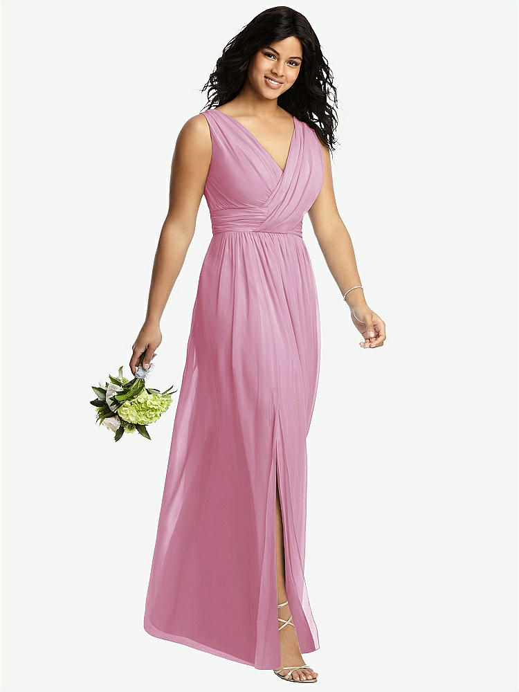 【STYLE: 2894】Sleeveless Draped Chiffon Maxi Dress with Front Slit【COLOR: Powder Pink】