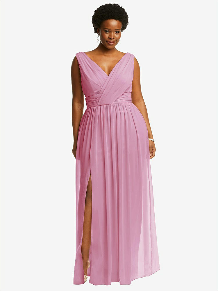 【STYLE: 2894】Sleeveless Draped Chiffon Maxi Dress with Front Slit【COLOR: Powder Pink】
