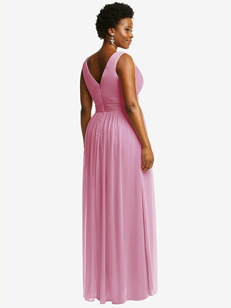 【STYLE: 2894】Sleeveless Draped Chiffon Maxi Dress with Front Slit【COLOR: Powder Pink】