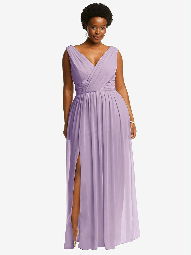 【NEW】【STYLE: 2894】ノースリーブ ドレープ シフォン マキシ ドレス 前面 スリット【COLOR: Pale Purple】【SIZE: 00-30W】