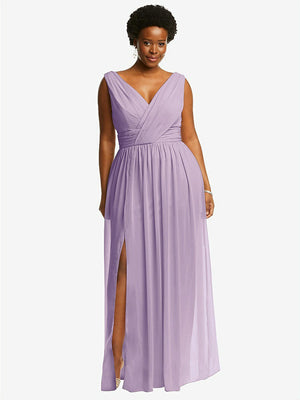 【NEW】【STYLE: 2894】ノースリーブ ドレープ シフォン マキシ ドレス 前面 スリット【COLOR: Pale Purple】【SIZE: 00-30W】