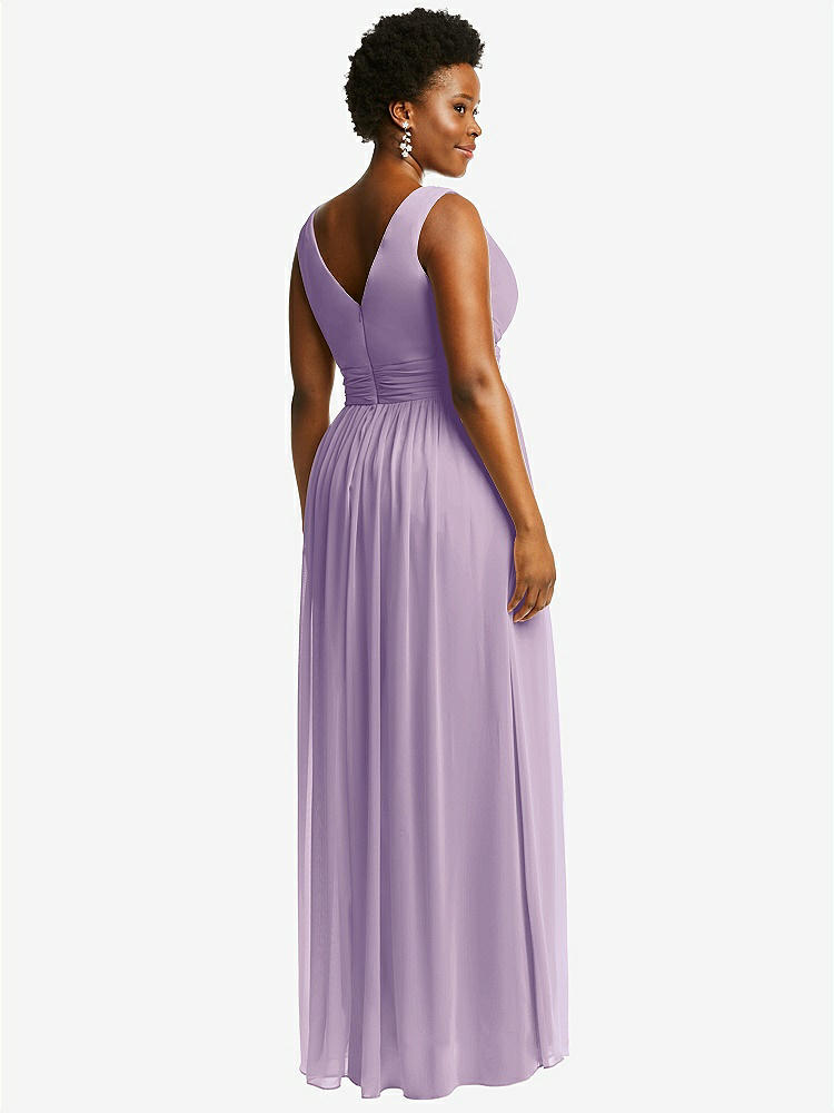 【NEW】【STYLE: 2894】ノースリーブ ドレープ シフォン マキシ ドレス 前面 スリット【COLOR: Pale Purple】【SIZE: 00-30W】