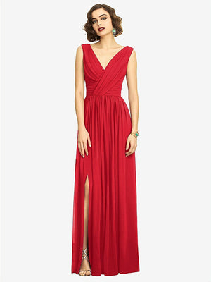 【STYLE: 2894】Sleeveless Draped Chiffon Maxi Dress with Front Slit【COLOR: Parisian Red】