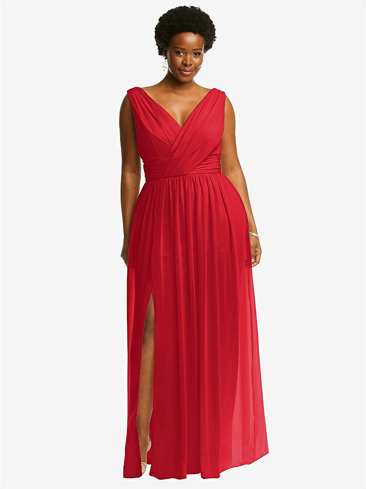 【STYLE: 2894】Sleeveless Draped Chiffon Maxi Dress with Front Slit【COLOR: Parisian Red】