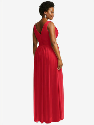 【STYLE: 2894】Sleeveless Draped Chiffon Maxi Dress with Front Slit【COLOR: Parisian Red】