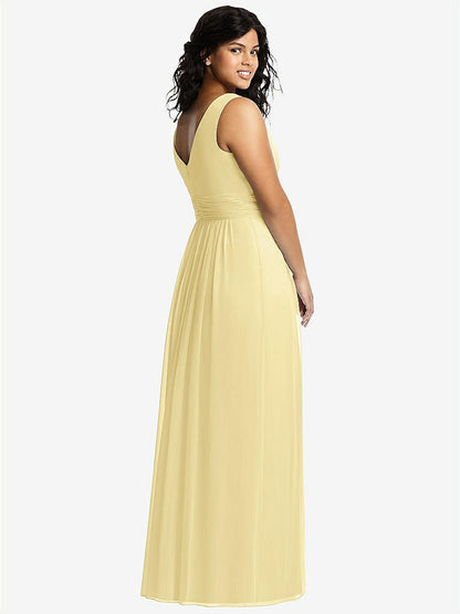 【STYLE: 2894】Sleeveless Draped Chiffon Maxi Dress with Front Slit【COLOR: Pale Yellow】