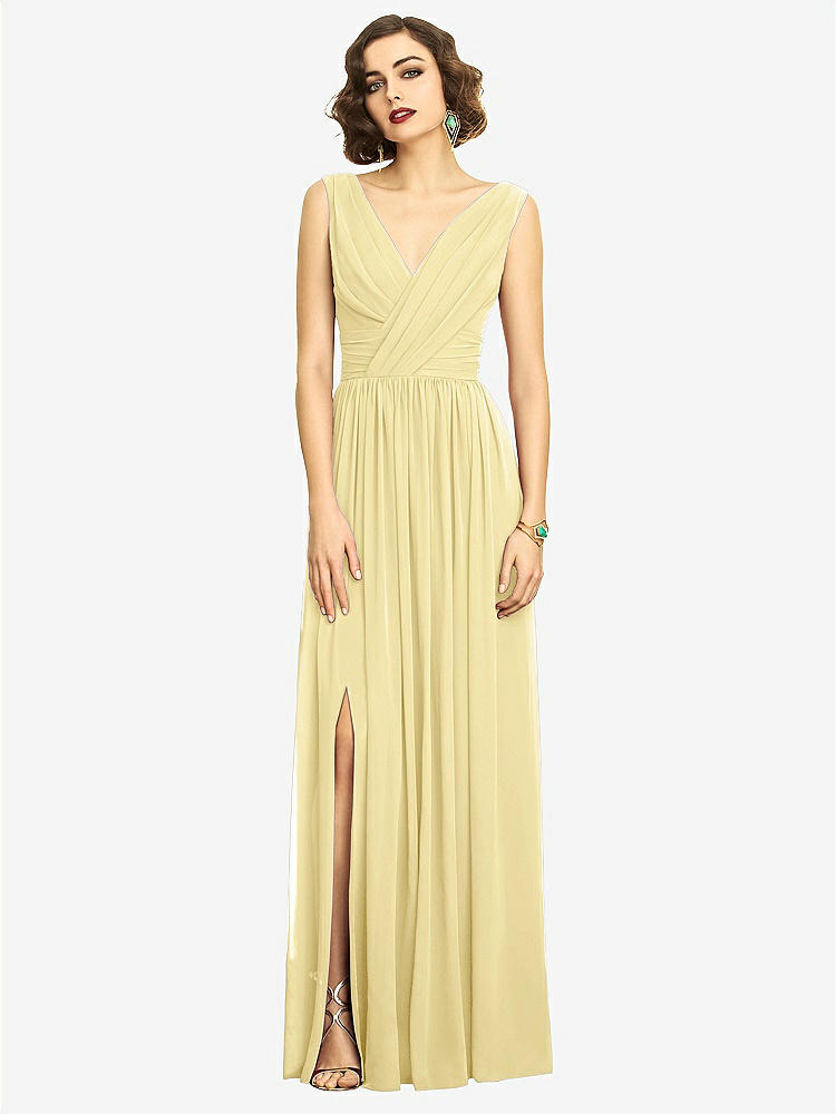 【STYLE: 2894】Sleeveless Draped Chiffon Maxi Dress with Front Slit【COLOR: Pale Yellow】