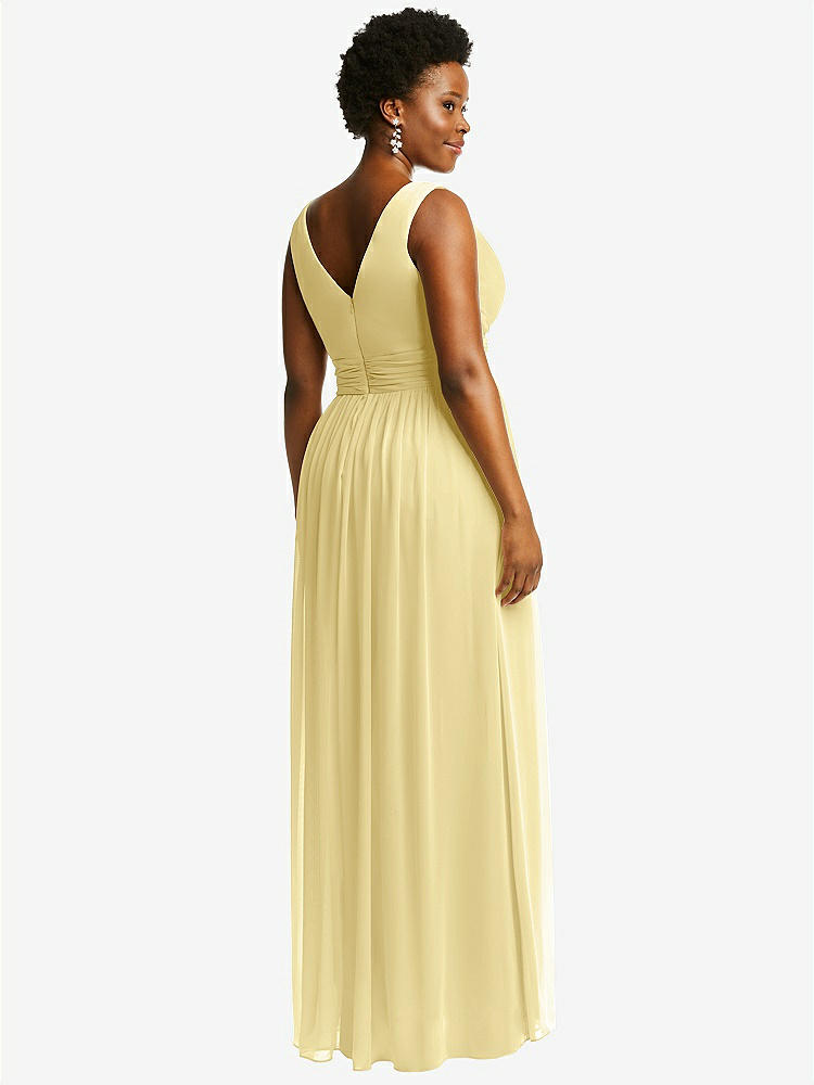 【STYLE: 2894】Sleeveless Draped Chiffon Maxi Dress with Front Slit【COLOR: Pale Yellow】