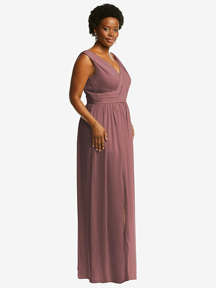 【STYLE: 2894】Sleeveless Draped Chiffon Maxi Dress with Front Slit【COLOR: Rosewood】