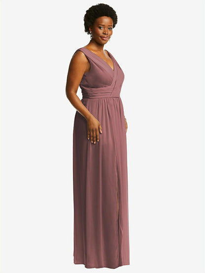【STYLE: 2894】Sleeveless Draped Chiffon Maxi Dress with Front Slit【COLOR: Rosewood】