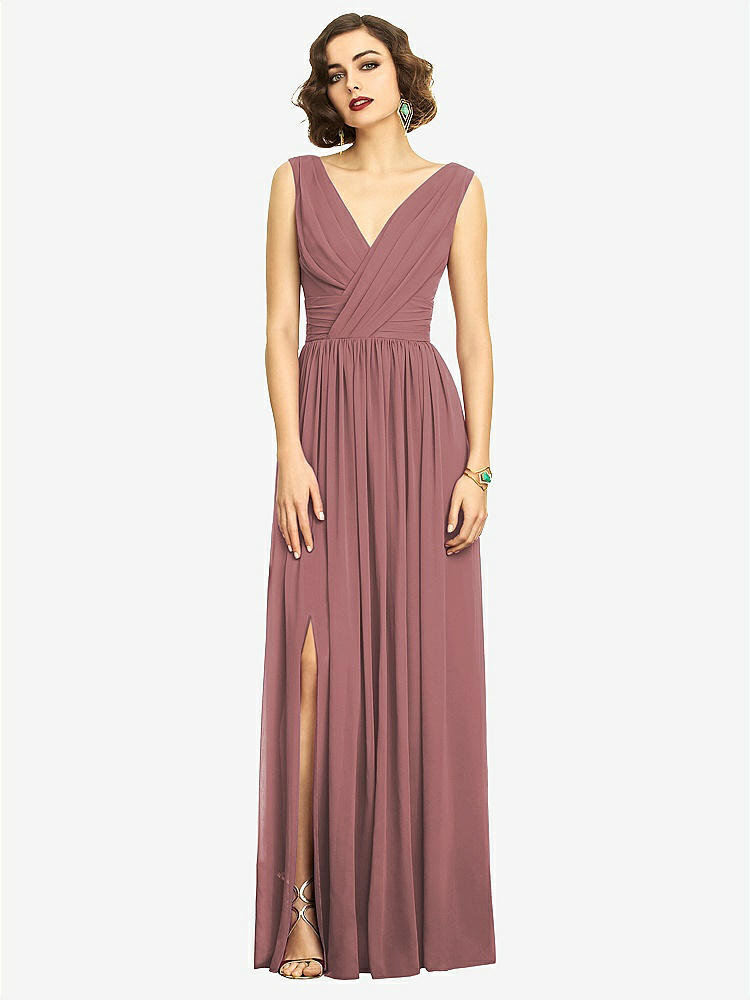 【STYLE: 2894】Sleeveless Draped Chiffon Maxi Dress with Front Slit【COLOR: Rosewood】