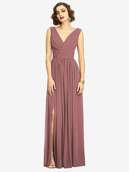 【STYLE: 2894】Sleeveless Draped Chiffon Maxi Dress with Front Slit【COLOR: Rosewood】