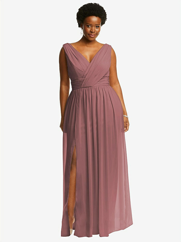 【STYLE: 2894】Sleeveless Draped Chiffon Maxi Dress with Front Slit【COLOR: Rosewood】
