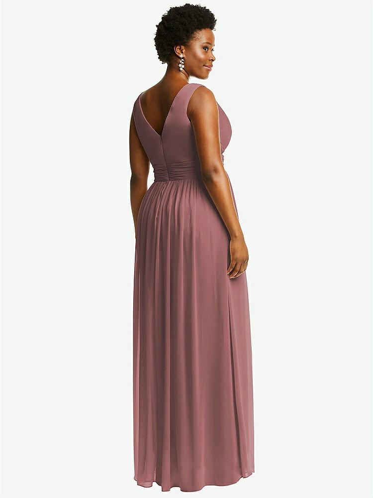 【STYLE: 2894】Sleeveless Draped Chiffon Maxi Dress with Front Slit【COLOR: Rosewood】
