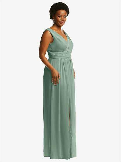 【STYLE: 2894】Sleeveless Draped Chiffon Maxi Dress with Front Slit【COLOR: Seagrass】