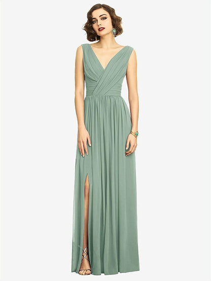 【STYLE: 2894】Sleeveless Draped Chiffon Maxi Dress with Front Slit【COLOR: Seagrass】