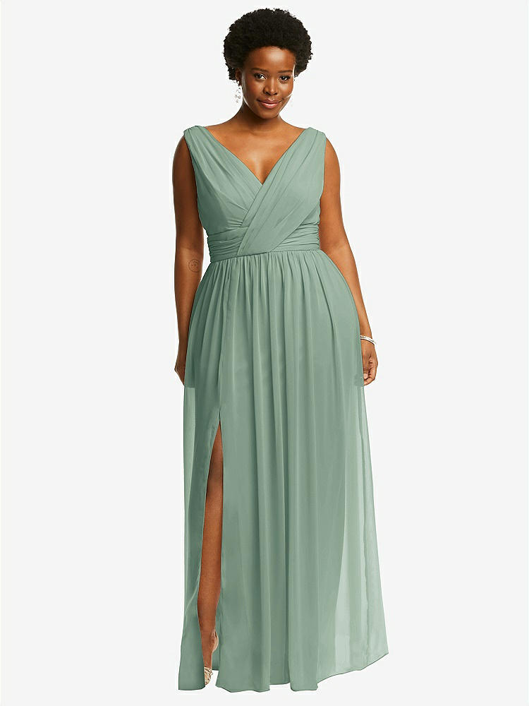 【STYLE: 2894】Sleeveless Draped Chiffon Maxi Dress with Front Slit【COLOR: Seagrass】